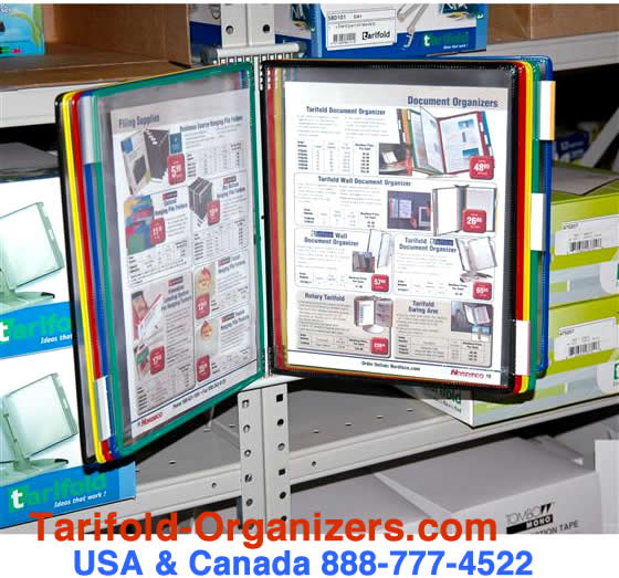 Tarifold magnetic wall organizer in use in a stock-room.