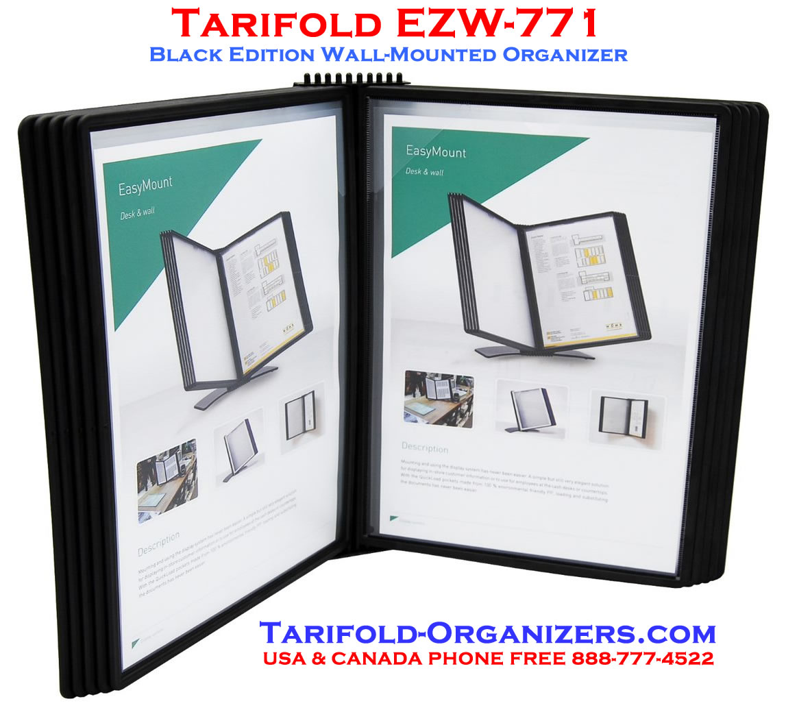 Tarifold EZW-771 Easy Load Wall Mount Unit with 10 Black Pockets