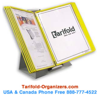 Tarifold desktop organizers with yellow borders.