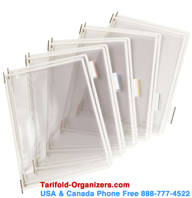 Tarifold pivoting pockets with a white edge.