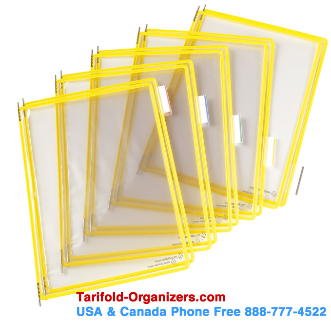 Tarifold pivoting pockets with a yellow edge.